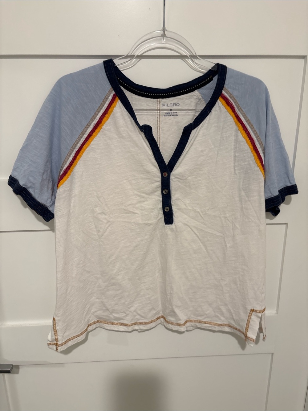 Pilcro Cotton White Henley Lightweight Layering Tshirt